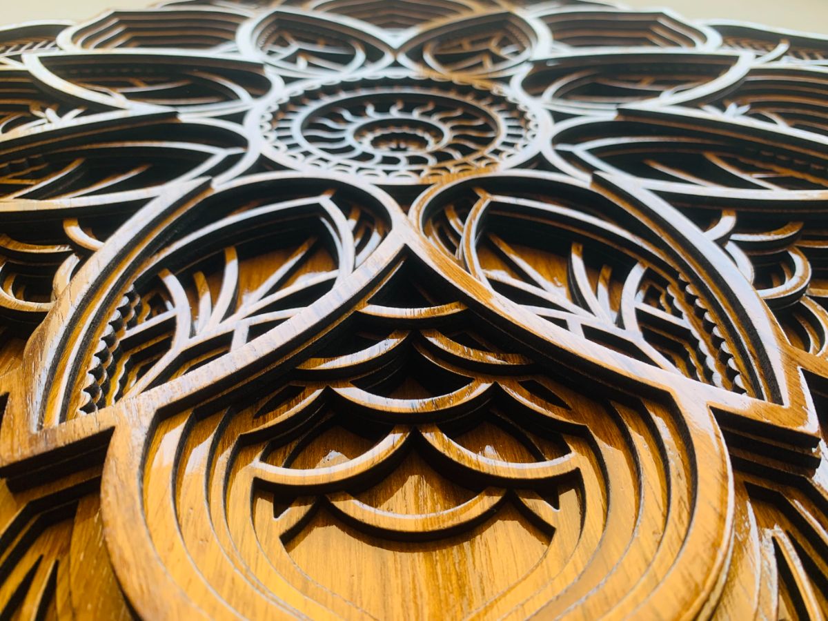 Layered mandala macro, hand-finished
