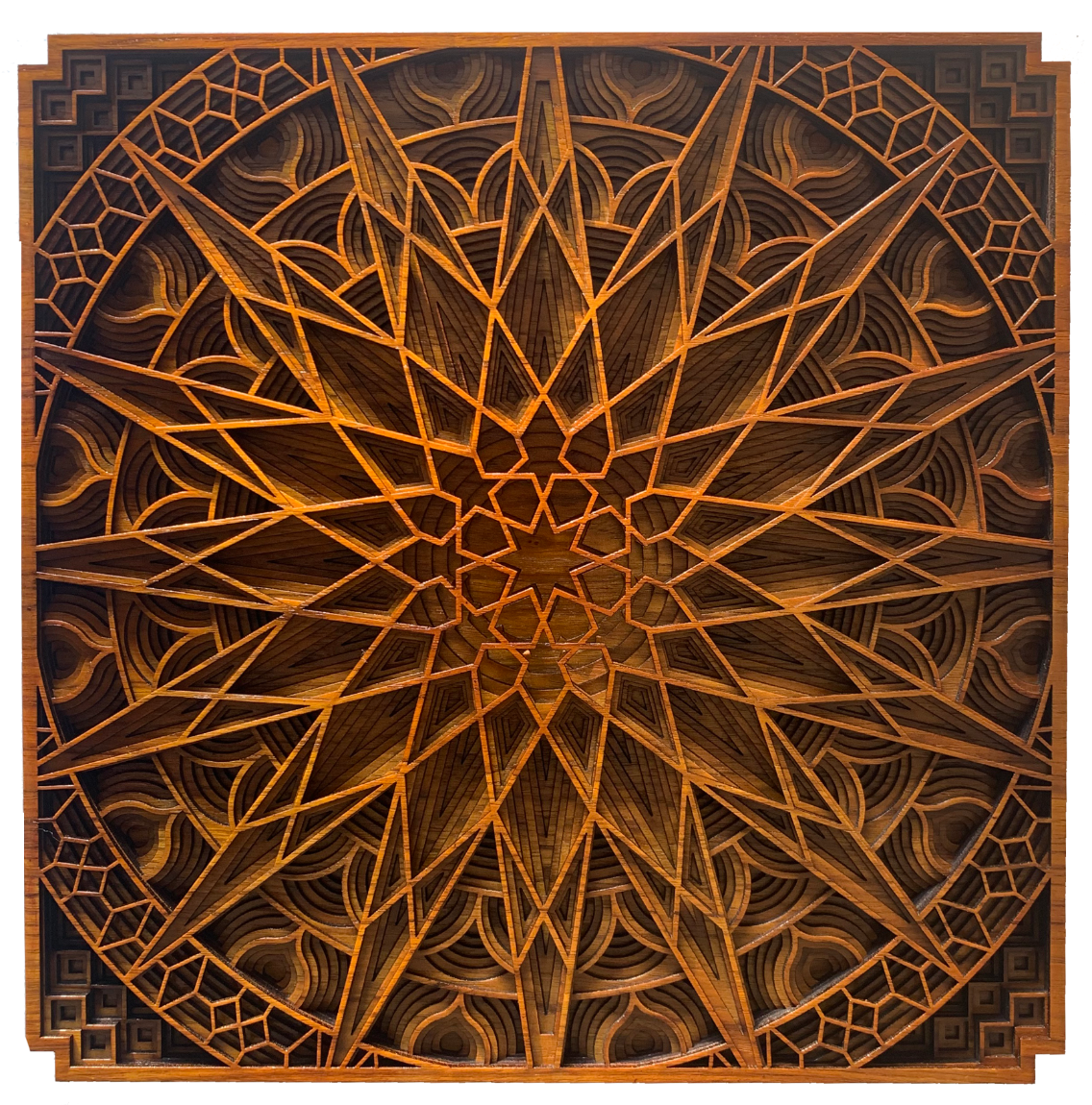 T902 Astral Arcane — layered teak wall art